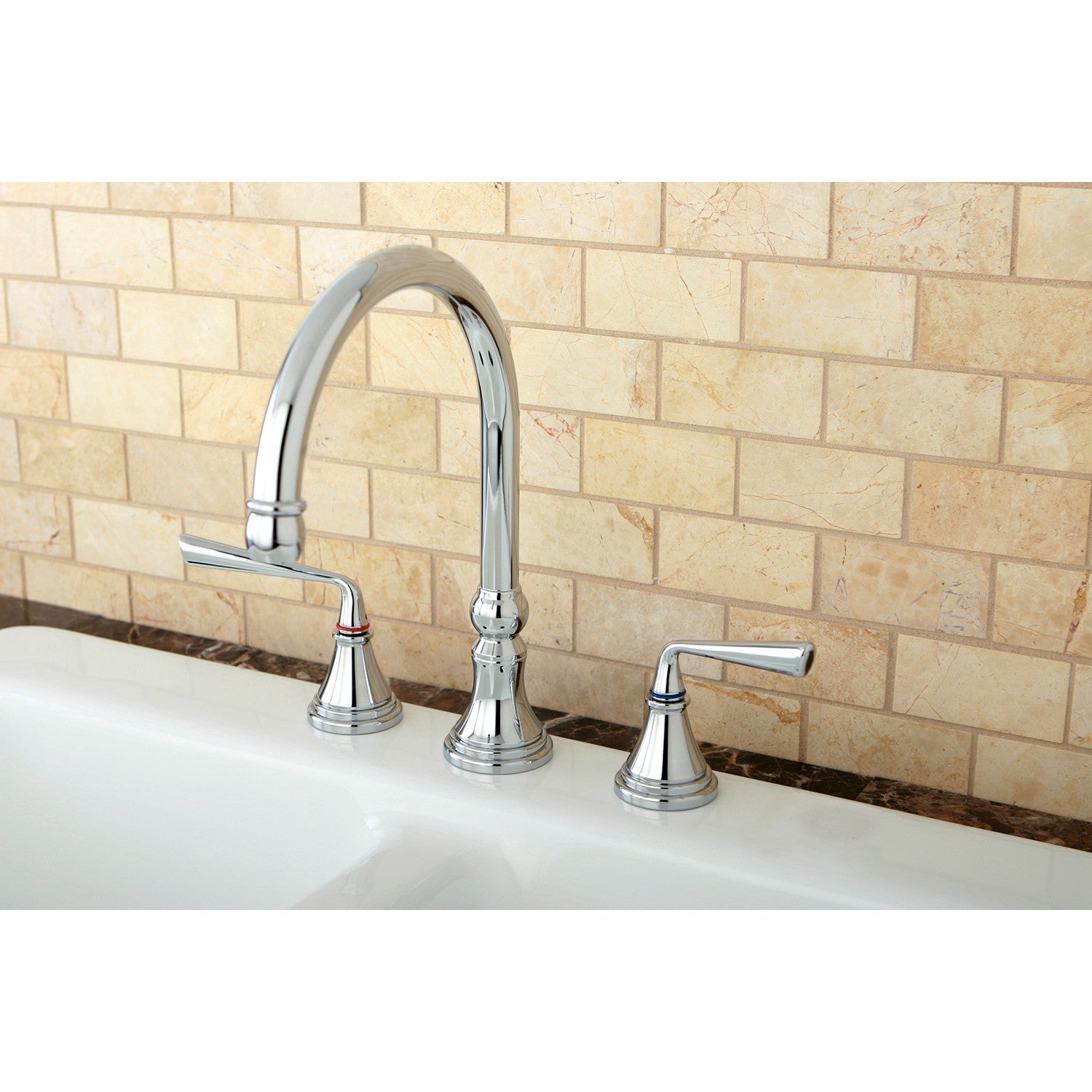 Kingston Tulare KS2791ZLLS - Silver Sage Double-Handle 3-Hole Widespread Kitchen Faucet, Polished Chrome — thumbnail 2